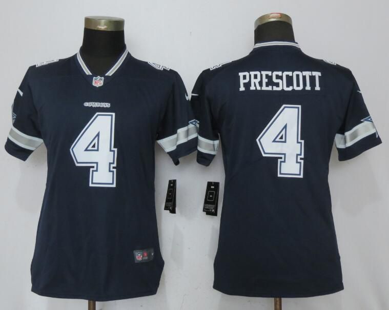 Women Dallas cowboys #4 Prescott Blue Nike NFL Jerseys->->Women Jersey
